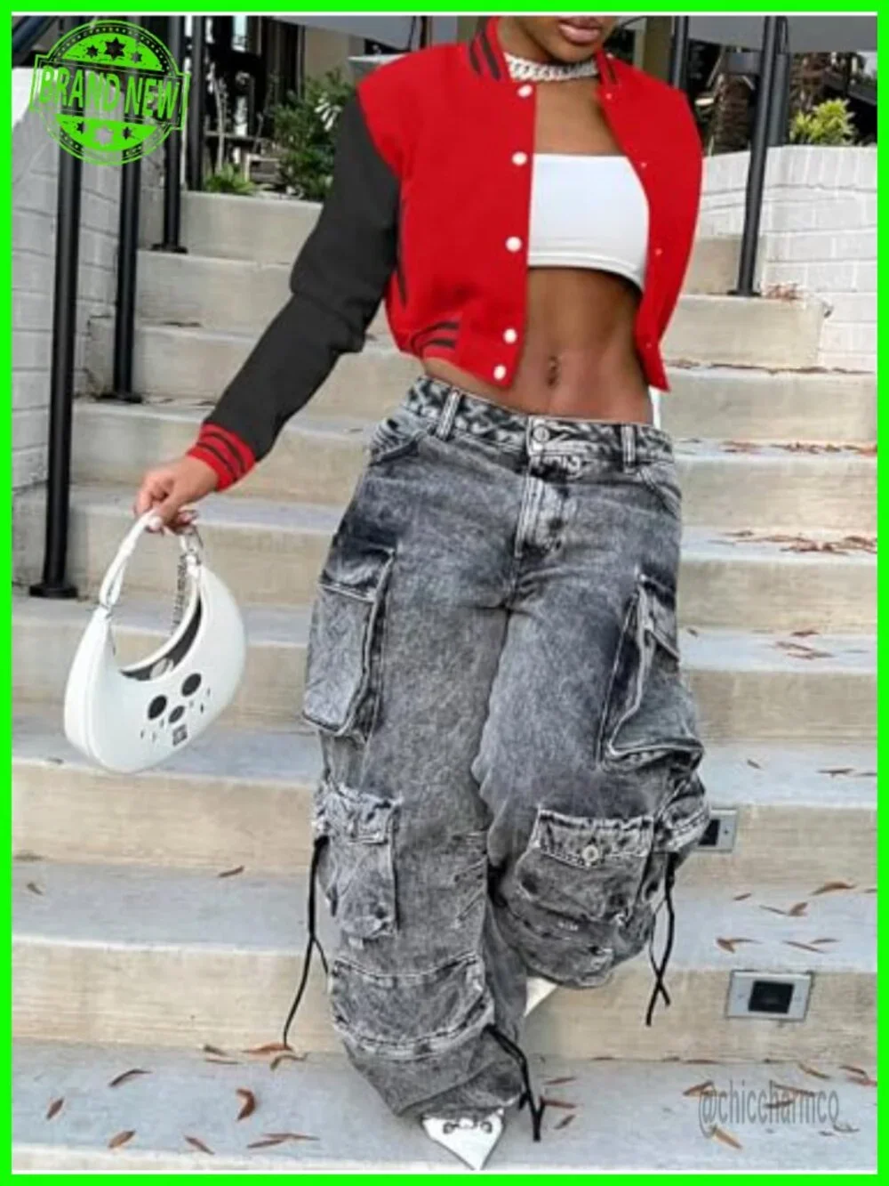 Women Cropped Bomber Jacket Slim Fit Baseball Sweatshirt Button Front